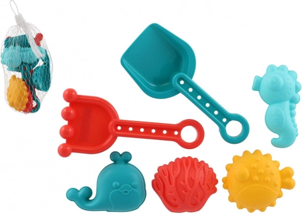Set di plastica per sabbia per bambini con paletta, rastrello e formine in rete