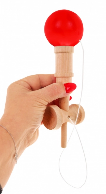 Gioco di abilità Kendama con sfera rossa in legno per adulti e bambini 3+