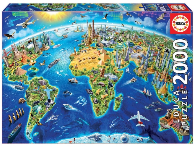 Puzzle Mappa del Mondo con Monumenti 2000 Pezzi