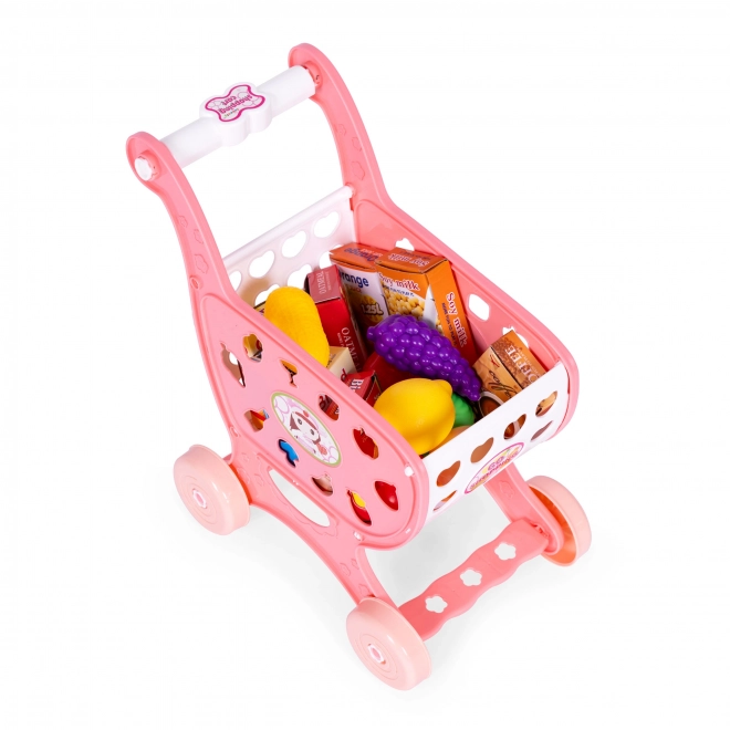 Carrello della spesa rosa per bambini con accessori