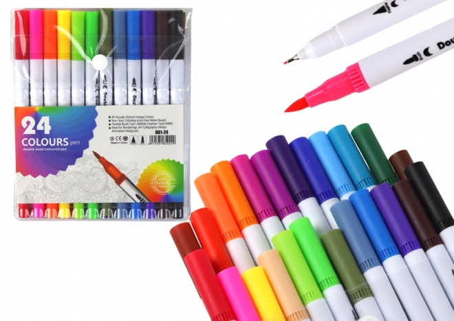 Set di pennarelli a doppia punta in colori assortiti con organizer