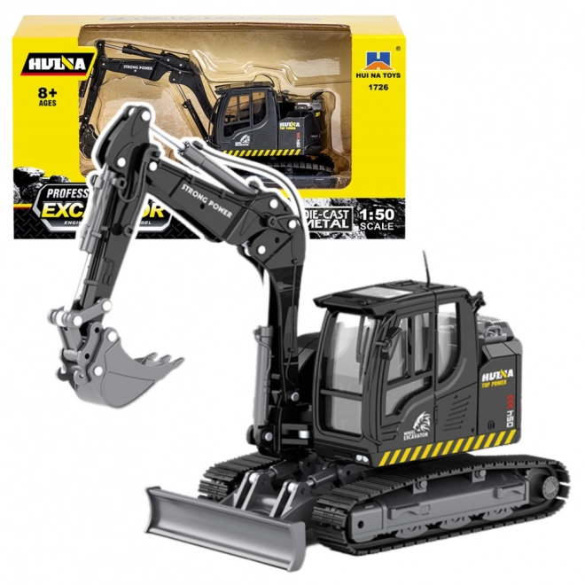 Escavatore cingolato in metallo con bulldozer Huina nero 1:50
