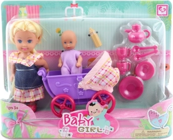 Bambola con passeggino e accessori