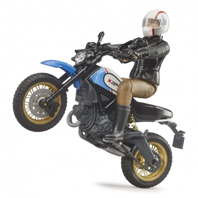 Bruder motocicletta Ducati Scrambler Cafe Racer con pilota