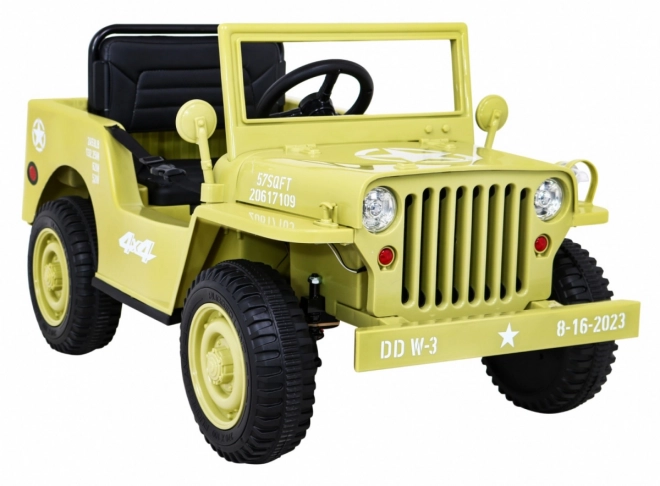 Auto militare retrò per bambini beige + trazione 4x4 + telecomando + 2 portabagagli + avvio lento + MP3 LED