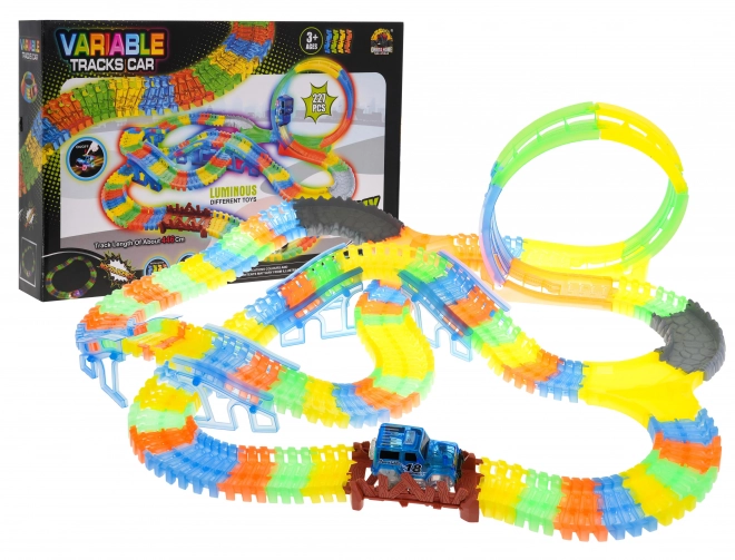 Pista da corsa fluorescente per bambini 3+ con anello e auto LED