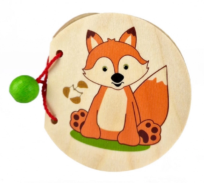 Libro illustrato in legno con volpe e animali del bosco