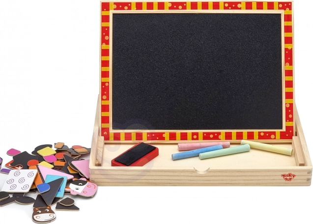Lavagna doppia in legno Tooky Toy con puzzle magnetici della fattoria