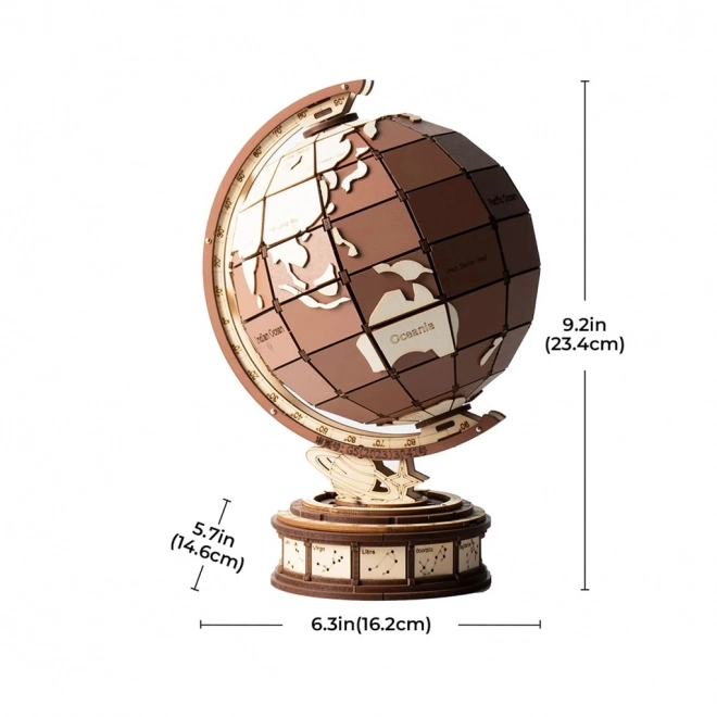 Puzzle 3D in legno Globo con meraviglie del mondo