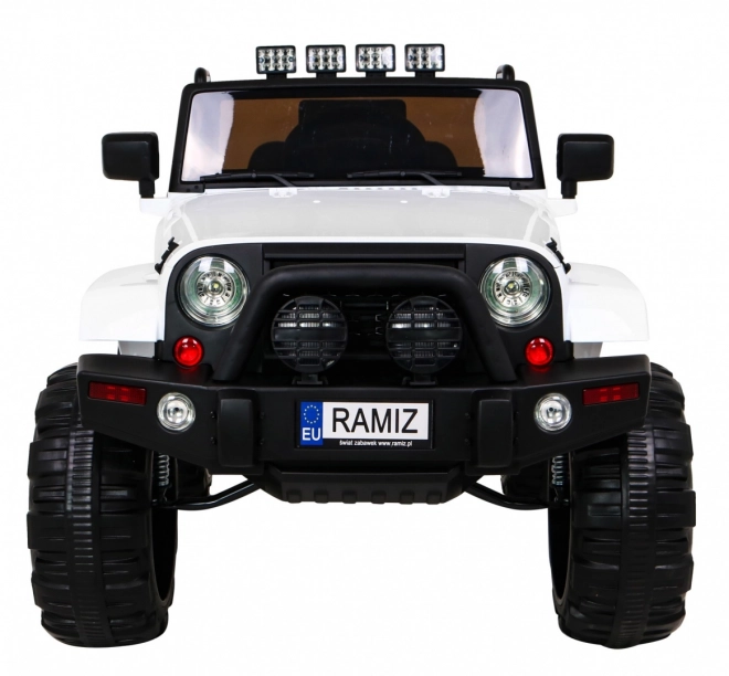 Jeep bianco fuoristrada per bambini a batteria + telecomando + luci e suoni