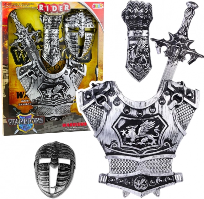 Grande set maschera armatura spada cavaliere argento