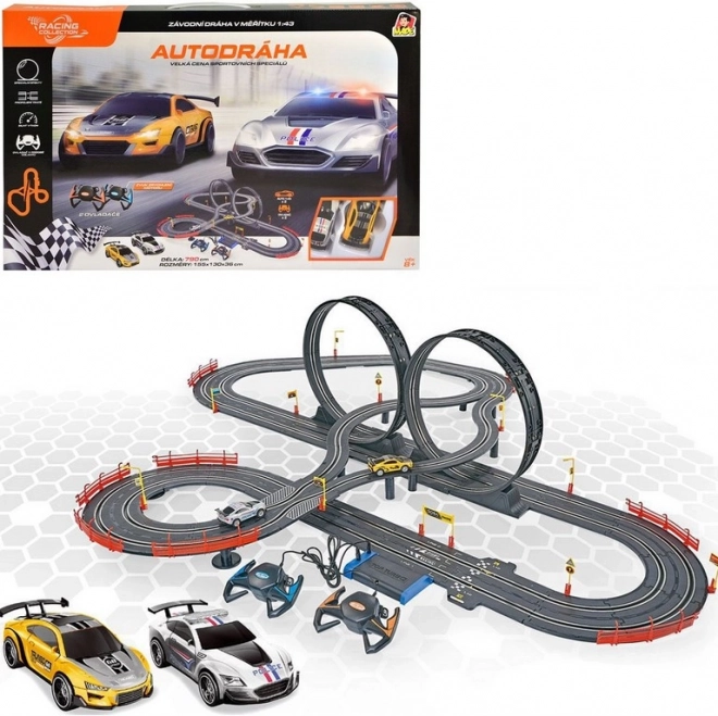 Pista automobilistica 790 cm con due auto, a batteria