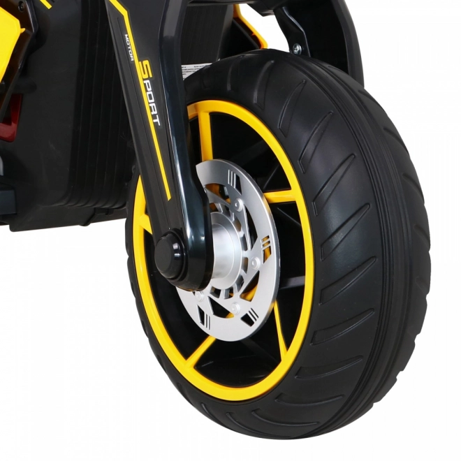 Futura motocicletta per bambini a batteria gialla + Pannello Audio + Avvio lento + Ruote EVA