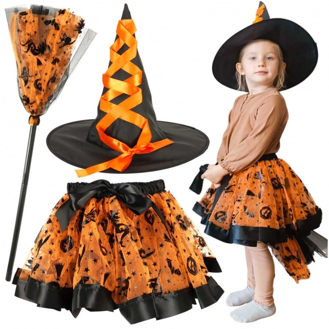 Costume da strega di Halloween 3 pezzi arancione