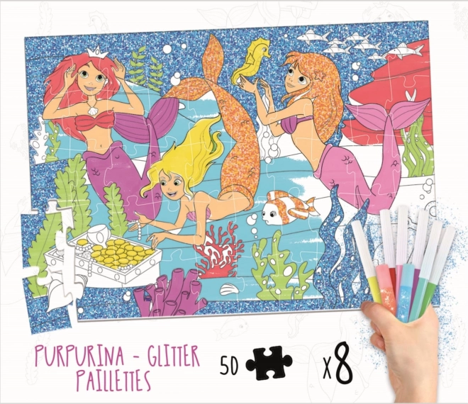 Puzzle da Colorare Sirene EDUCA 50 Pezzi con Pennarelli