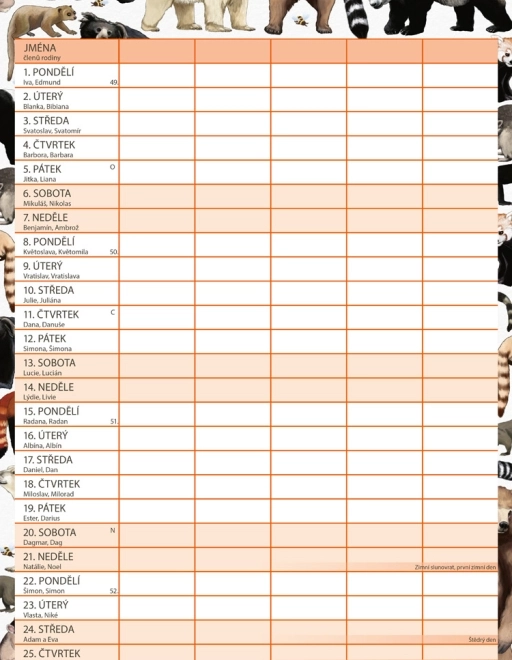 Calendario pianificatore familiare Animalium 2026