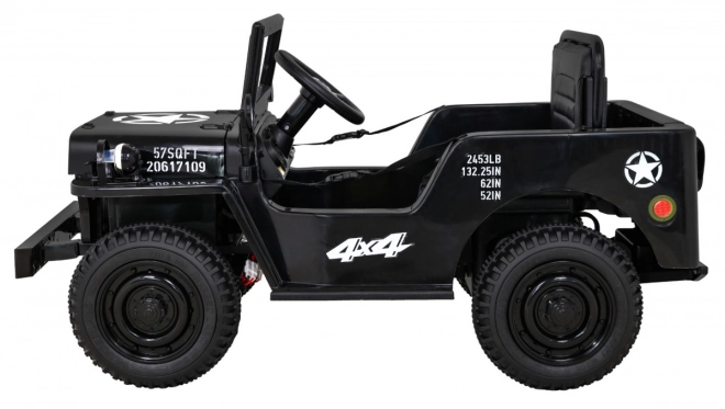 Auto militare retrò per bambini nero + trazione 4x4 + telecomando + 2 portapacchi + avvio lento + MP3 LED