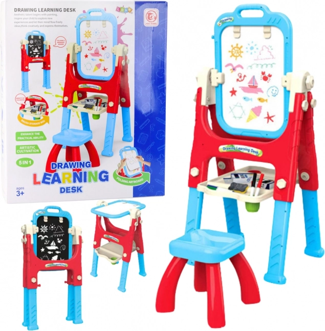 Lavagna Educativa 5 in 1 con sedia Accessori Multifunzionali Blu