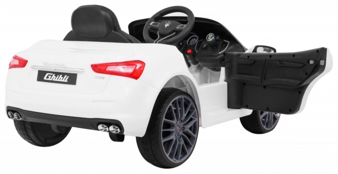 Maserati Ghibli batteria per bambini Bianco + Telecomando + Avvio lento + EVA + MP3 USB + LED