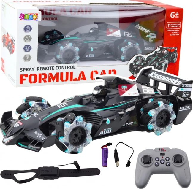 Auto da corsa RC con effetto fumo e illuminazione LED nero