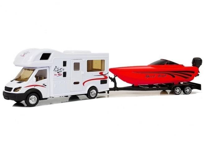 Camper con motoscafo rosso e motore a frizione 1:48