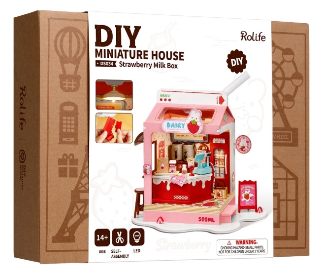 Miniatura casa delle bambole bar latte alla fragola