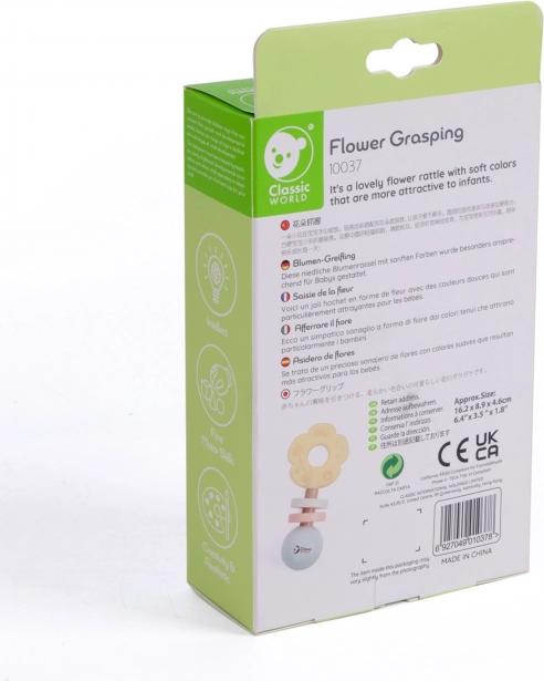 Sonagliere in legno pastello e dentaruolo 2 in 1 a forma di fiore