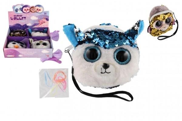 Portafoglio con animaletti e paillettes con accessori per capelli