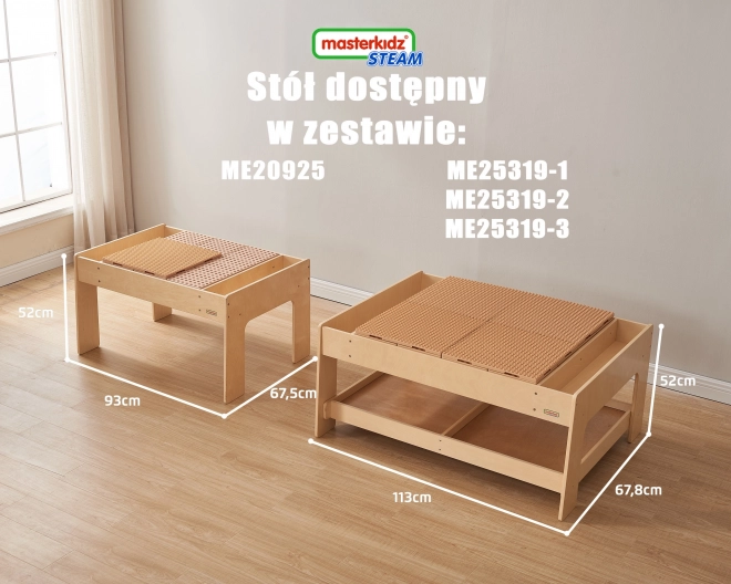 tavolo educativo in legno masterkidz con accessori stem e 563 blocchi