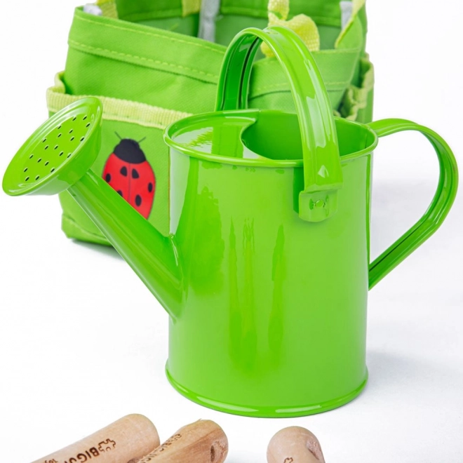 Set di attrezzi da giardino Bigjigs Toys in borsa di tela verde