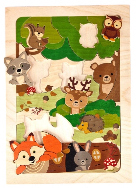 Puzzle in legno con volpe e animali del bosco