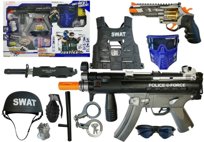 Set di gioco della polizia con pistola MP5 e revolver