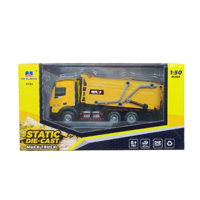 Modello metallico di autocarro della spazzatura Huina giallo