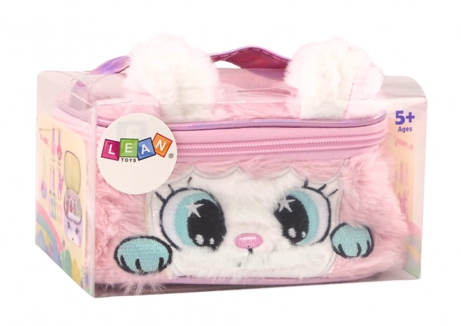 Set bellezza con pochette in peluche gatto smalti rossetti