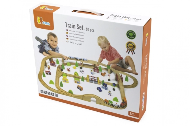 Pista dei treni in legno 90 pezzi