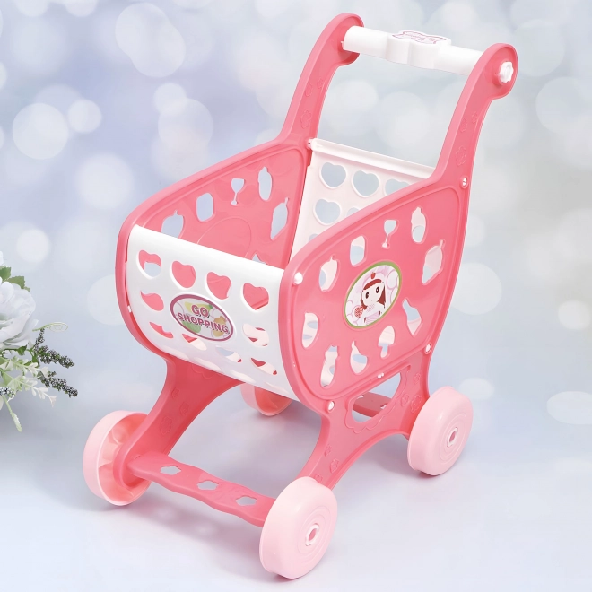 Carrello della spesa rosa per bambini con accessori