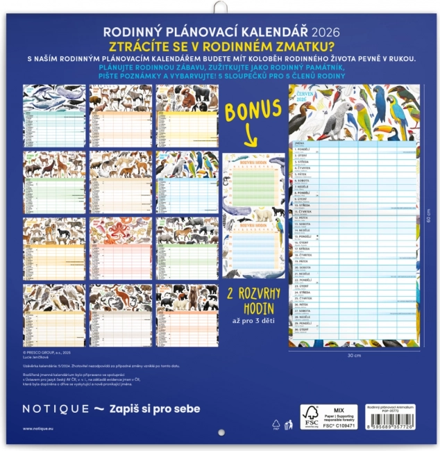 Calendario pianificatore familiare Animalium 2026