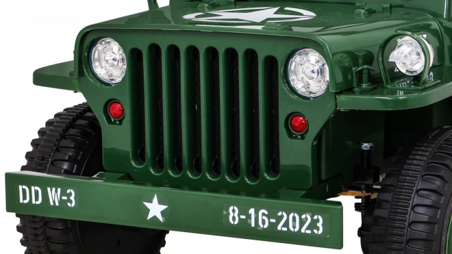 Auto militare retrò per bambini verde + trazione 4x4 + telecomando + 2 portabagagli + partenza lenta + MP3 LED