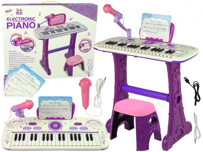 Pianoforte Elettronico per Bambini Rosa con Spartiti e USB