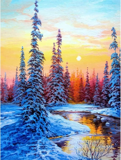 Pittura con diamanti - Fiume in inverno 30x40 cm