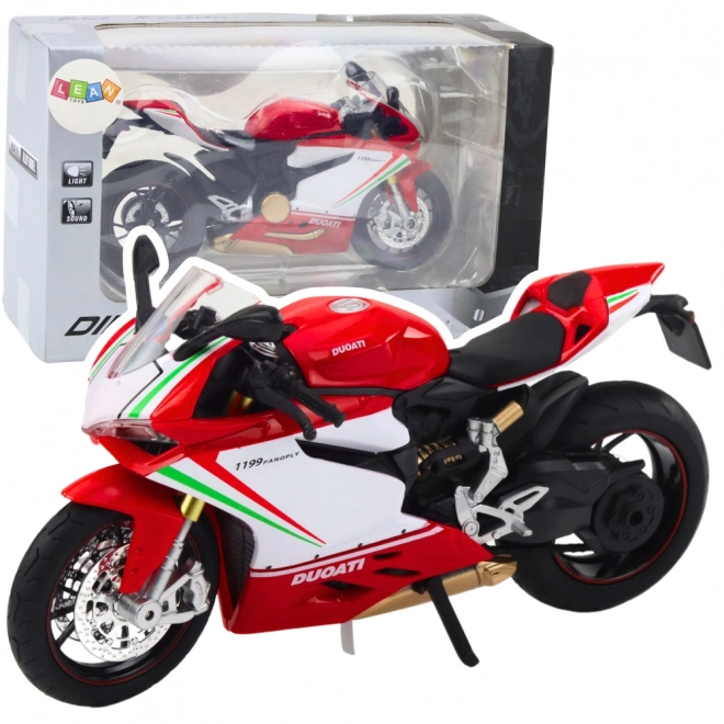 Motociclo sportivo in metallo rosso-bianco con effetti 1:12