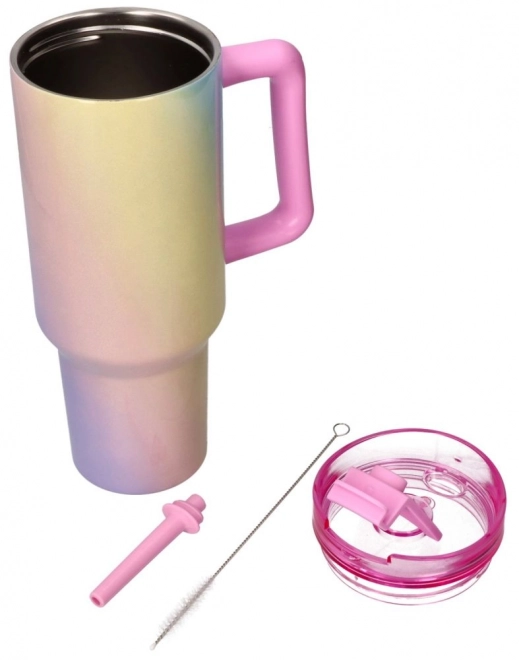 Bicchiere termico grande con cannuccia - arcobaleno