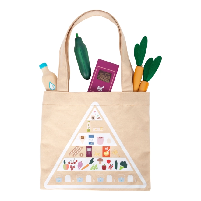 Borsa della spesa in cotone con piramide alimentare