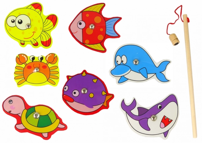 Set da Pesca Magnetico in Legno con Pesci Colorati