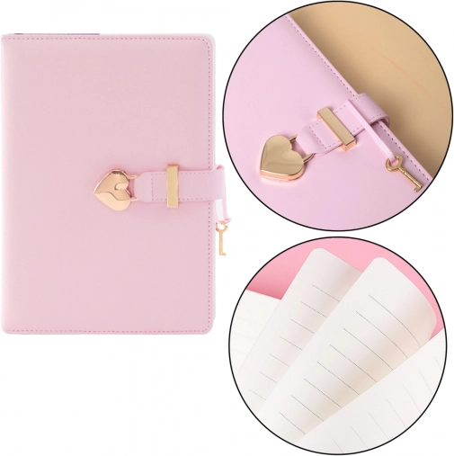 Diario a forma di cuore con lucchetto rosa