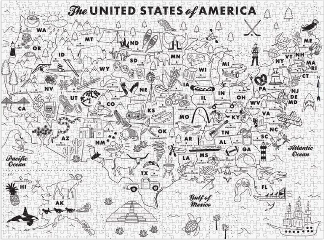 Puzzle da Colorare Maptote: USA con 1000 Pezzi