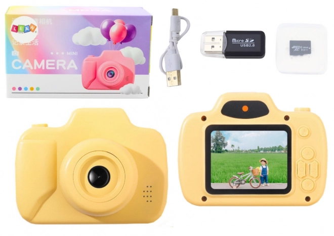 Fotocamera per bambini gialla con giochi e memoria 64GB