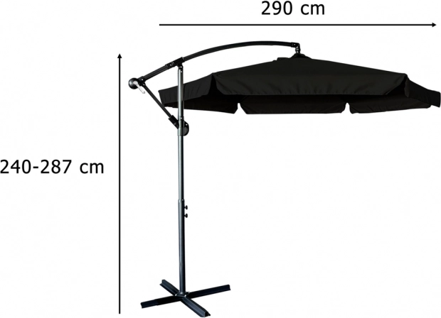 Grande ombrellone pieghevole da giardino con braccio estraibile 290 cm nero