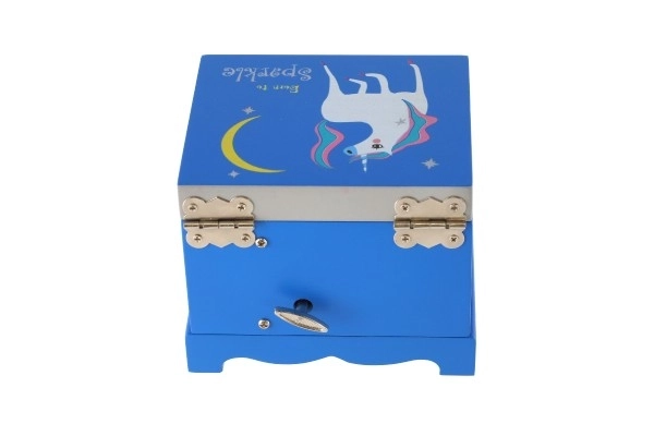 Gioielliere musicale unicorno in legno azzurro