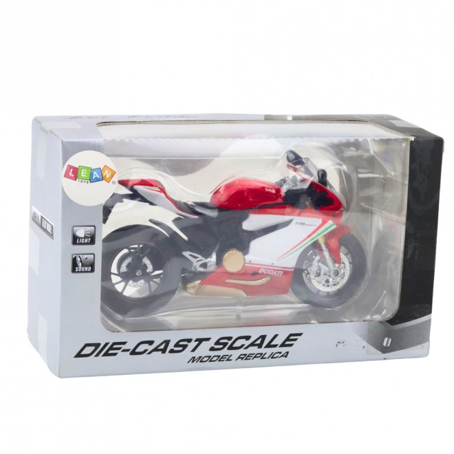 Motociclo sportivo in metallo rosso-bianco con effetti 1:12